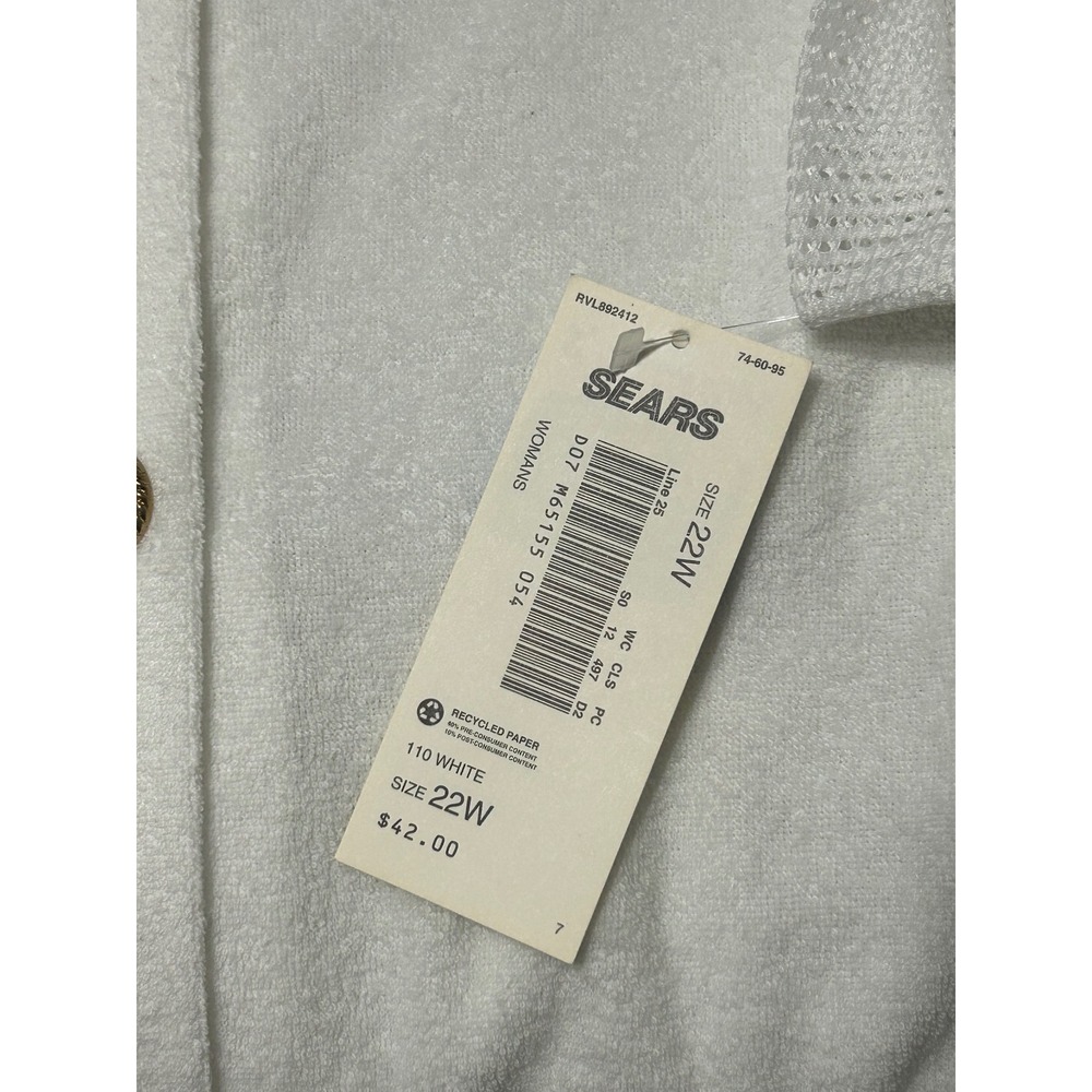 VTG 90s White Swim Cover Up Plus Size 22W Sears Cover Zone Made in‎ USA NWT - Picture 4 of 7